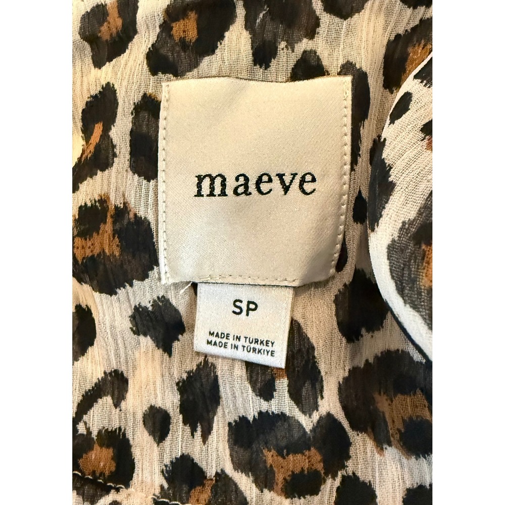 Maeve Small Blouse Brown‎ Leopard Print Sheer Lined Long Sleeve Keyhole Back - Picture 3 of 12
